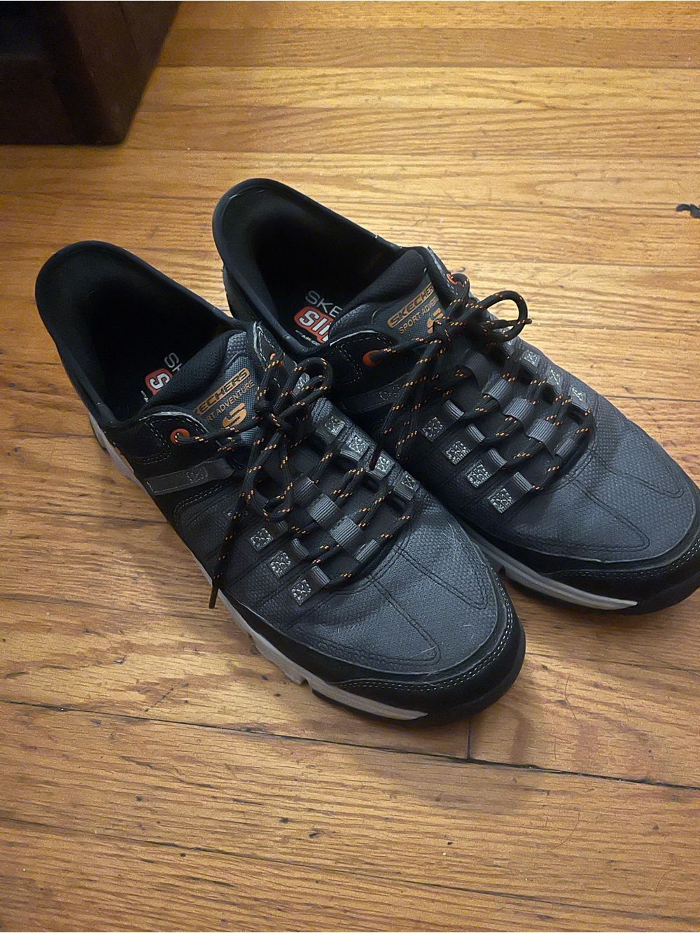 Skechers Men's Gray and Black Sneakers with Orange Accents